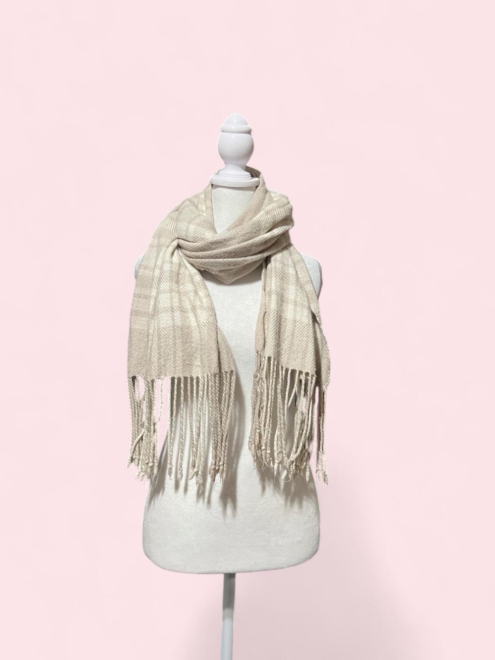 Neutral Fringe Scarf - Beige Lightweight Women's Accessory